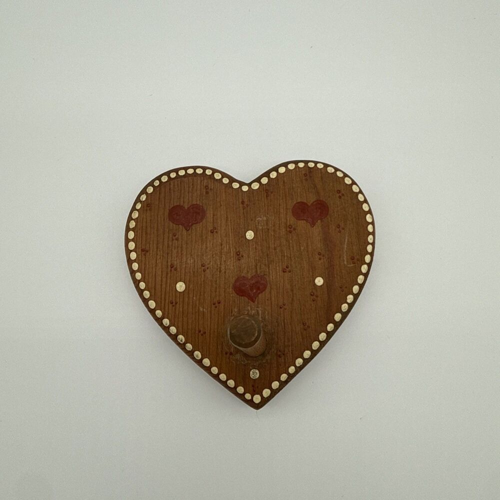 Vintage Cottagecore Wooden Heart Necklace Holder Hook Miniature Hanger Decor